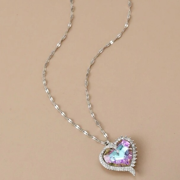 Stainless steel purple and blue heart pendant necklace - Picture 2 of 4